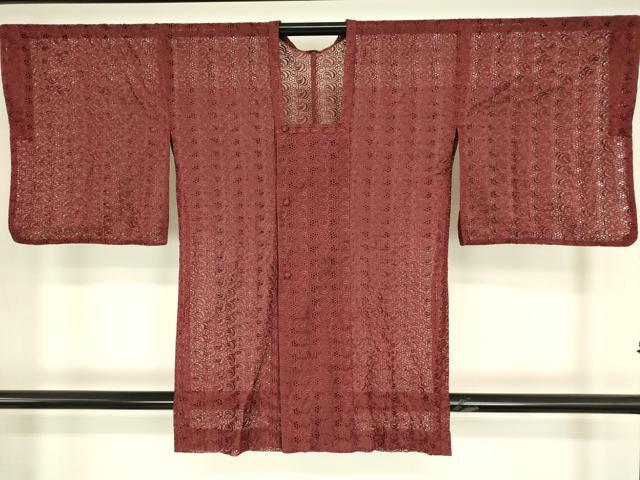 平和屋着物▽道行コート スリーシーズン 春夏秋 塵除け 葡萄文 紅海老茶色 DABH6434az