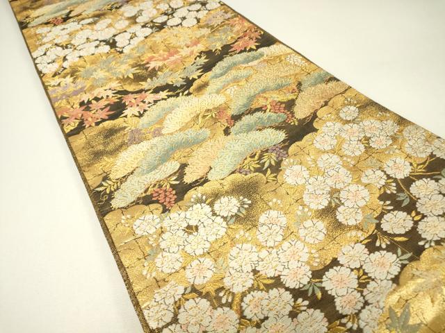 平和屋着物▼佐賀錦 六通柄袋帯 唐織 松に桜 金糸 正絹 逸品 DABH6454az