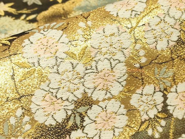 平和屋着物▼佐賀錦 六通柄袋帯 唐織 松に桜 金糸 正絹 逸品 DABH6454az