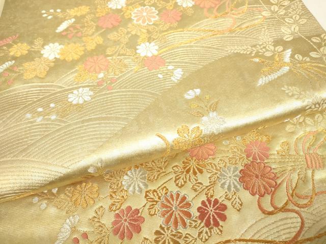平和屋着物▼六通柄袋帯 流水鳳凰花文 金銀糸 正絹 逸品 DABH6471az