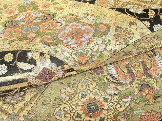 平和屋着物▼六通柄袋帯 正倉院鳳凰花文 黒地 金糸 正絹 逸品 DABH6485az