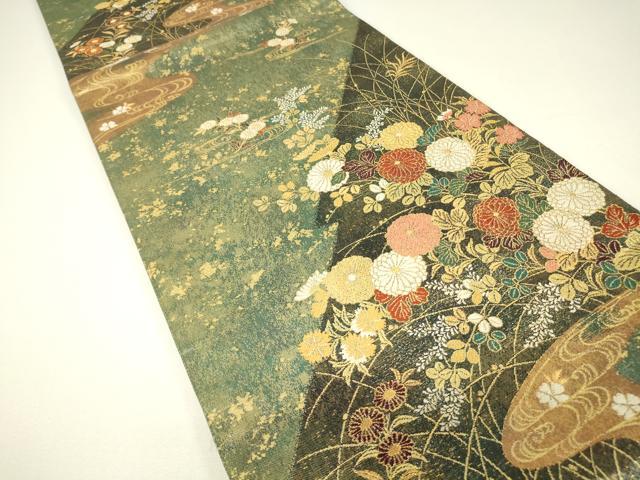 平和屋着物▼六通柄袋帯 流水花文 金糸 引箔 正絹 逸品 DABH6499az