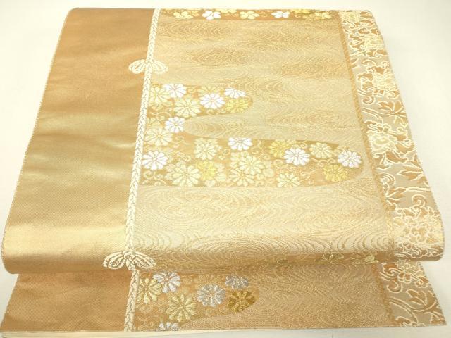 平和屋本店▼六通柄袋帯 本金箔 彫金 霞取り花文 正絹 逸品 DABH6501az