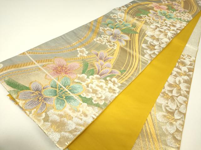 平和屋着物▼六通柄袋帯 流水花文 金銀糸 正絹 逸品 DABH6531az