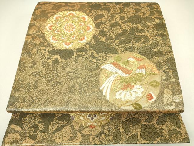 平和屋着物▼六通柄袋帯 美しき憧れ 正倉院花鳥文 金糸 正絹 逸品 DABH6540az