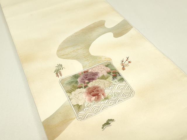 平和屋着物▼太鼓柄袋帯 刺繍 色紙花文 金彩 正絹 逸品 DABH6546az
