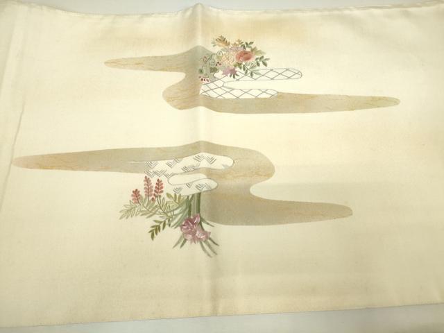 平和屋着物▼太鼓柄袋帯 刺繍 色紙花文 金彩 正絹 逸品 DABH6546az