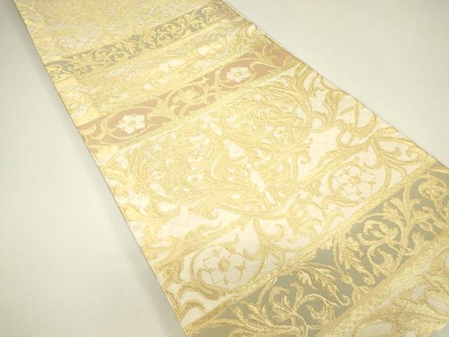 平和屋着物▼丸帯 道長花文 金糸 正絹 逸品 DABH6547az