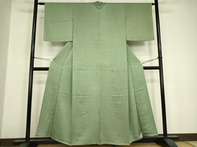 平和屋着物▽上質な色無地 単衣 霞地紋 千草色 正絹 逸品 DABH6555az