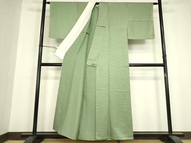 平和屋着物▽上質な色無地 単衣 霞地紋 千草色 正絹 逸品 DABH6555az