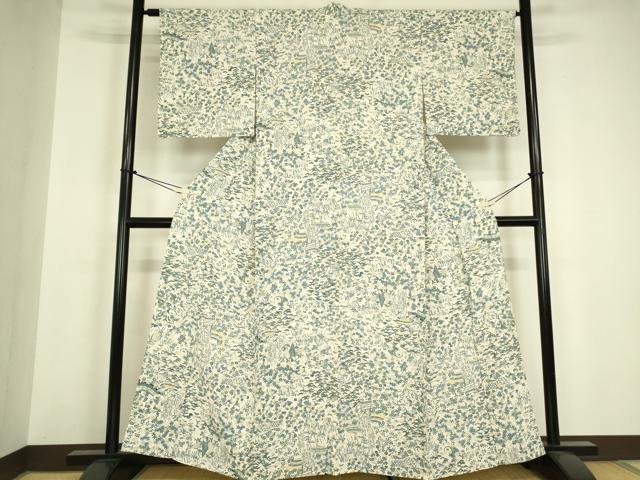 平和屋着物▽上質な小紋 単衣 籬風景花文 正絹 逸品 DABH6558az