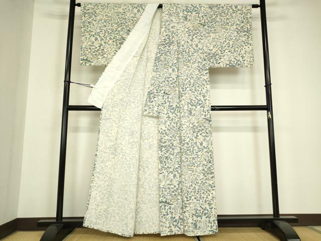 平和屋着物▽上質な小紋 単衣 籬風景花文 正絹 逸品 DABH6558az