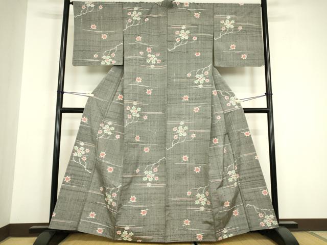 平和屋着物▽上質な紬 単衣 楓文 正絹 逸品 DABH6562az