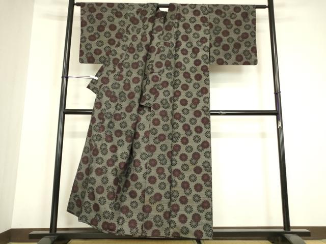 平和屋着物▽上質な紬 単衣 菊尽くし 正絹 逸品 DABH6569az