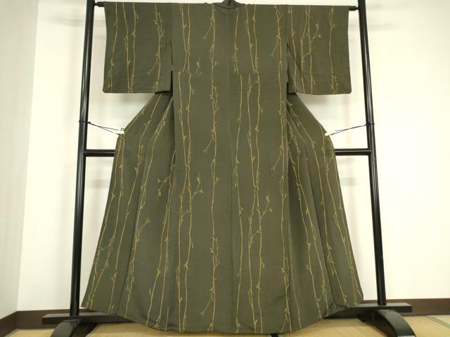 平和屋着物▽上質な小紋 単衣 枝蕾 鬼しぼ縮緬 正絹 逸品 DABH6576az