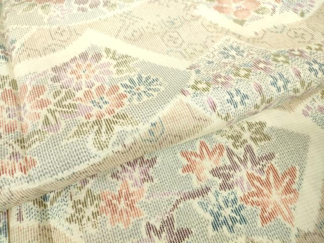 平和屋着物▽上質な紬 単衣 地紙花文 正絹 逸品 DABH6579az