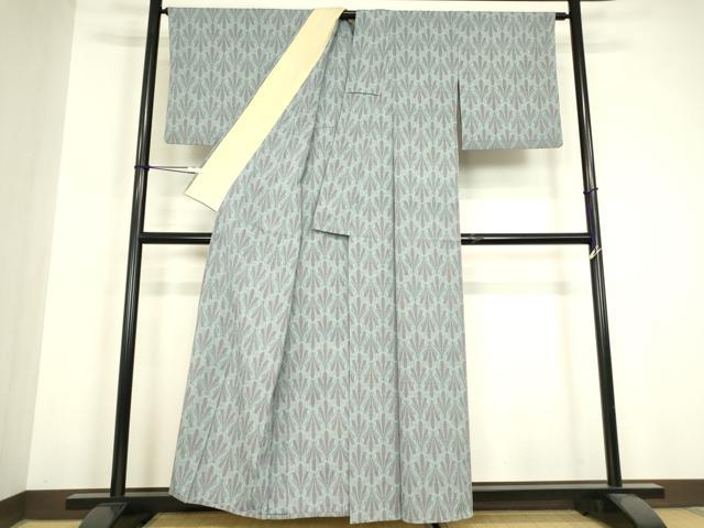 平和屋着物▽本塩沢 やまだ織 単衣 若松葉文 証紙付き 正絹 逸品 DABH6585az