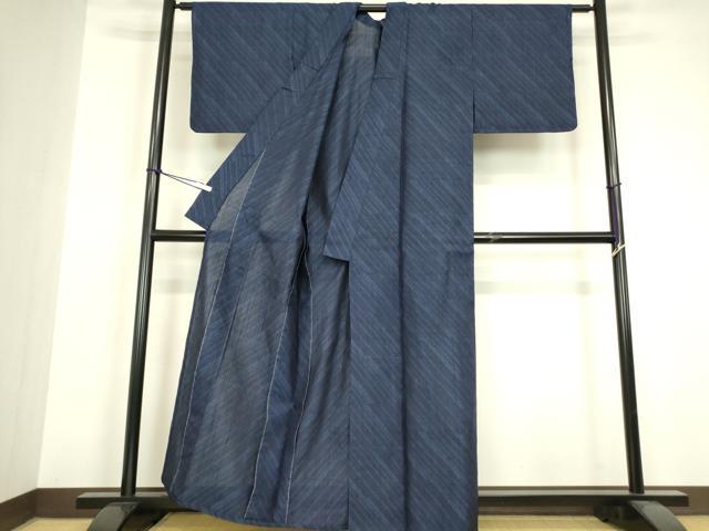 平和屋着物*夏物 本蚕本まゆ紬 斜線文 反端付き 正絹 逸品 DABH6586az