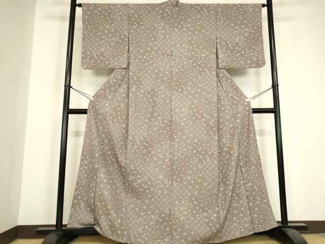 平和屋着物▽上質な小紋 単衣 型染め 菊唐草文 正絹 逸品 DABH6589az