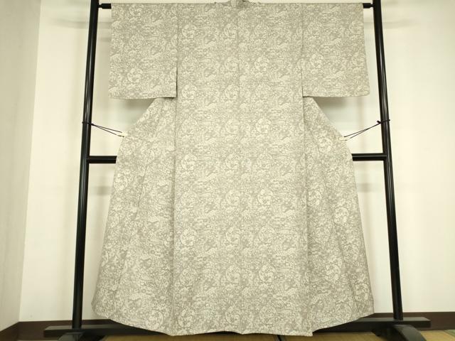 平和屋着物▽上質な小紋 単衣 更紗花文 正絹 逸品 DABH6592az