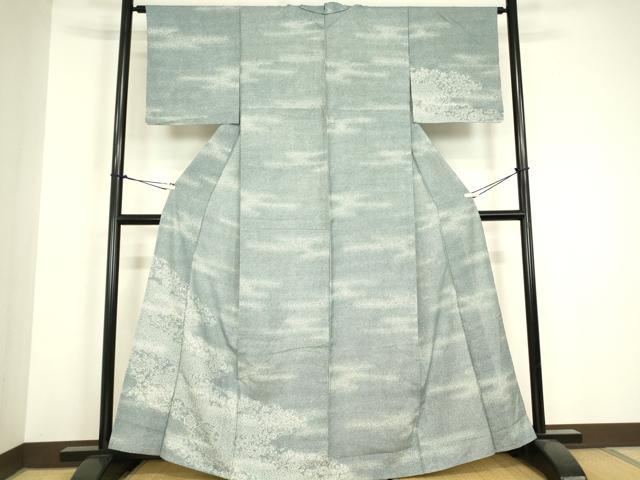 平和屋着物▽江戸小紋 訪問着 単衣 紬地 雲取り七宝花文 正絹 逸品 DABH6593az