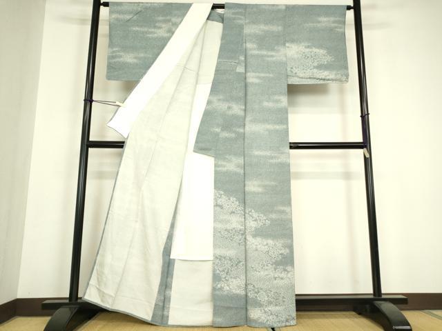 平和屋着物▽江戸小紋 訪問着 単衣 紬地 雲取り七宝花文 正絹 逸品 DABH6593az
