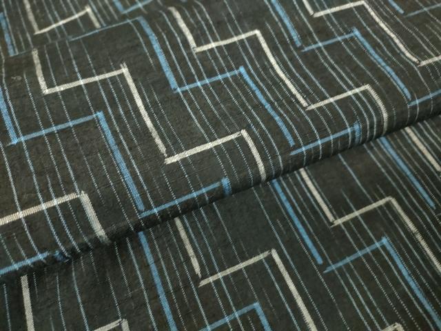 平和屋着物▽上質な紬 単衣 幾何学文 黒地 正絹 逸品 DABH6594az