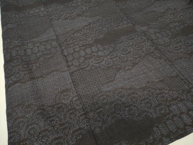 平和屋着物▽結城紬 単衣 雲取り青海波文 80亀甲 正絹 逸品 DABH6597az