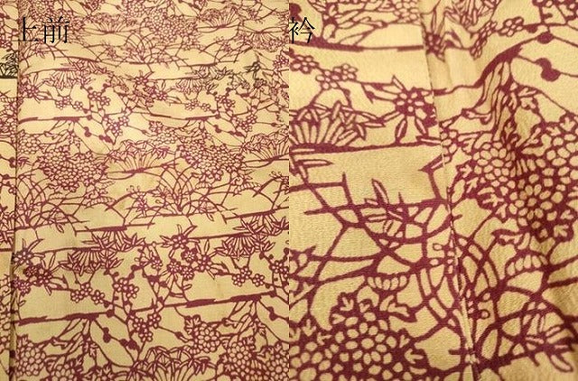平和屋着物▽上質な小紋 単衣 型染め 草花文 お召縮緬 正絹 逸品 DABH6598az