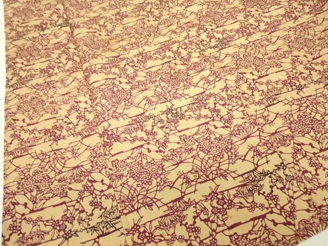 平和屋着物▽上質な小紋 単衣 型染め 草花文 お召縮緬 正絹 逸品 DABH6598az