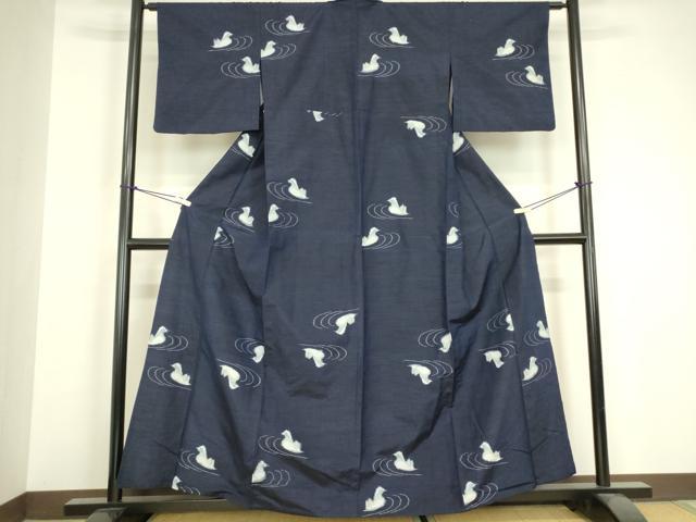 平和屋着物▽上質な紬 単衣 鴛鴦文 正絹 逸品 DABH6602az
