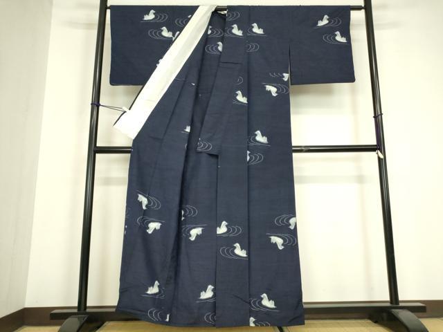 平和屋着物▽上質な紬 単衣 鴛鴦文 正絹 逸品 DABH6602az