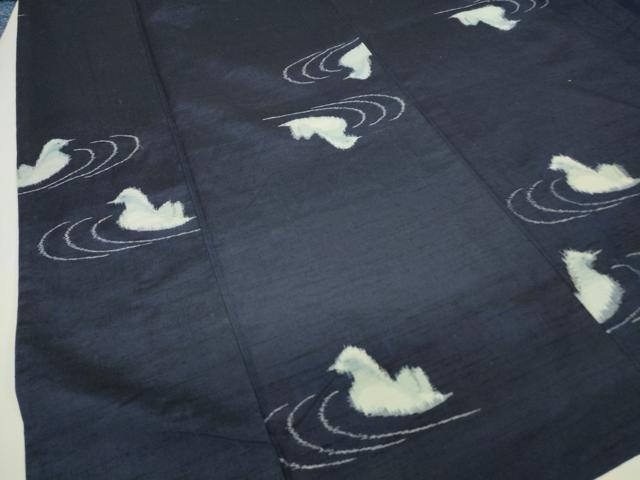 平和屋着物▽上質な紬 単衣 鴛鴦文 正絹 逸品 DABH6602az