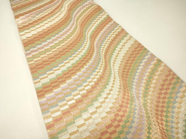 平和屋着物▼六通柄袋帯 変わり市松 金銀糸 正絹 逸品 DABH6620az