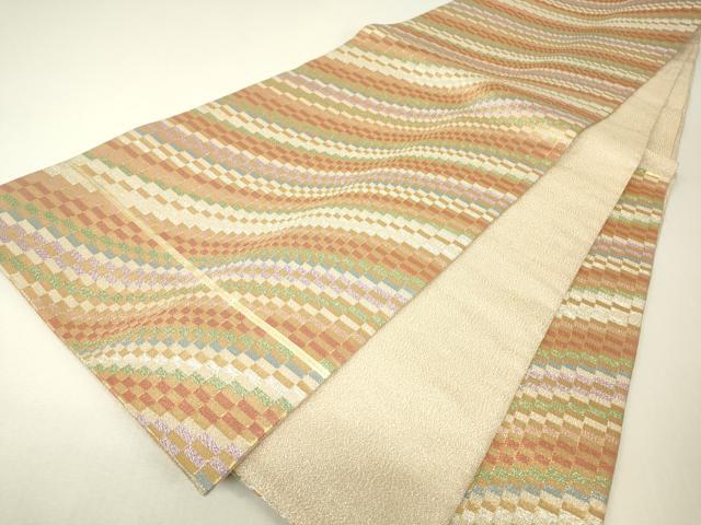 平和屋着物▼六通柄袋帯 変わり市松 金銀糸 正絹 逸品 DABH6620az