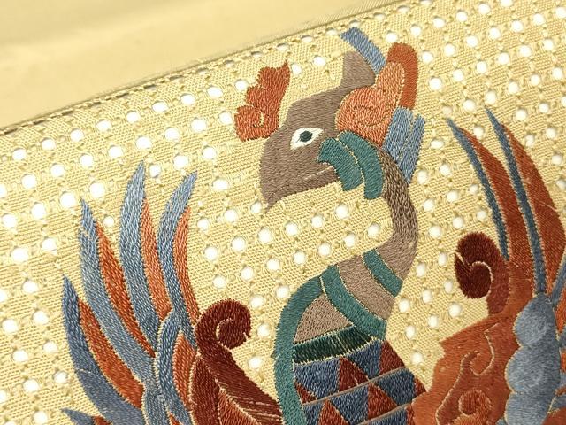 平和屋着物●中国三大刺繍 スワトウ刺繍 汕頭刺繍 総刺繍 太鼓柄袋帯 紬地 鳳凰花文 正絹 逸品 DABH6632az