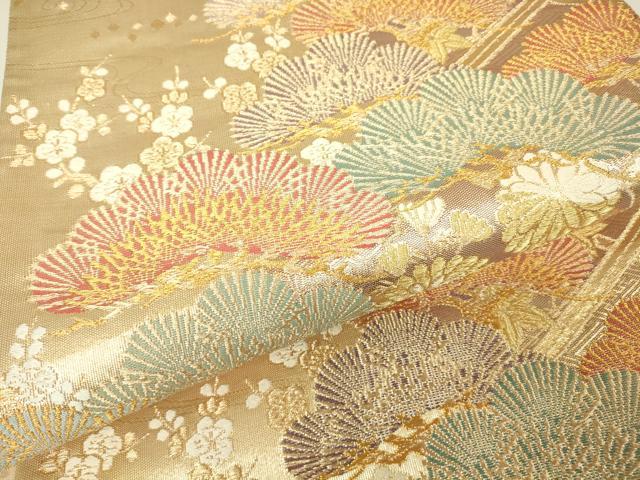平和屋着物▼六通柄袋帯 唐織 花松文 金糸 正絹 逸品 DABH6707az