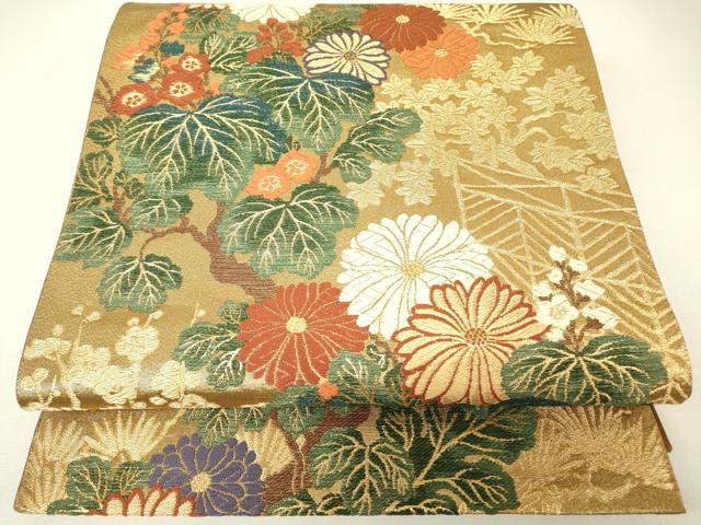 平和屋着物▼ファッションデザイナー 花井幸子 六通柄袋帯 唐織 菊文 金糸 正絹 逸品 DABH6708az