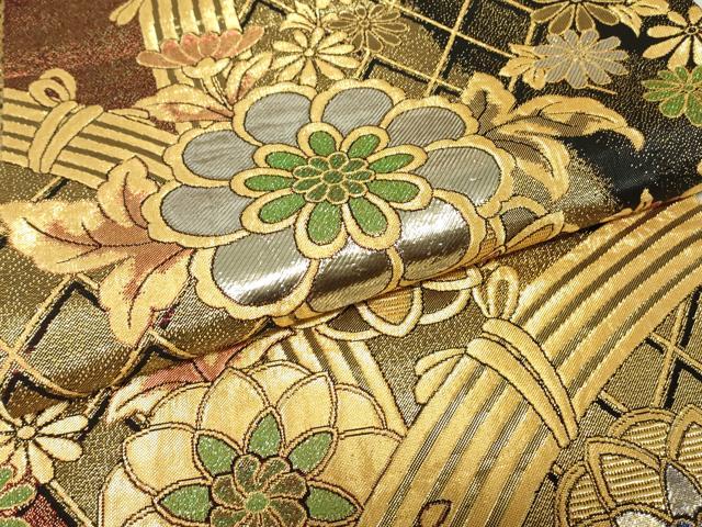 平和屋着物▼佐賀錦 両面 六通柄袋帯 籬花文 金銀糸 正絹 逸品 DABH6714az