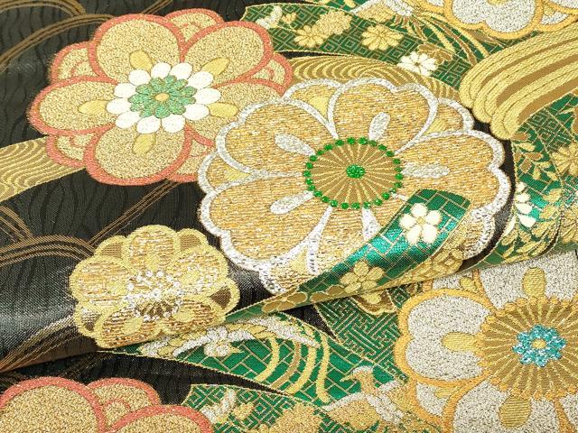 平和屋着物▼六通柄袋帯 束ね熨斗舞花文 金銀糸 正絹 逸品 DABH6719az