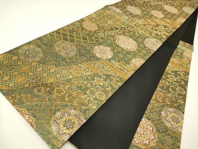 平和屋着物▼六通柄袋帯 正倉院花文 金糸 正絹 逸品 DABH6722az