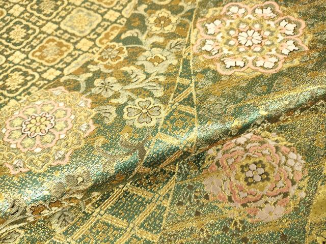 平和屋着物▼六通柄袋帯 正倉院花文 金糸 正絹 逸品 DABH6722az