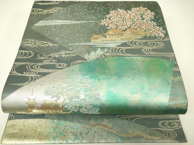 平和屋着物▼六通柄袋帯 日本の情景 江戸百景 金糸 引箔 正絹 逸品 DABH6725az