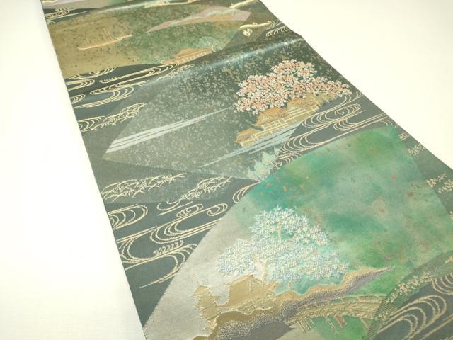平和屋着物▼六通柄袋帯 日本の情景 江戸百景 金糸 引箔 正絹 逸品 DABH6725az