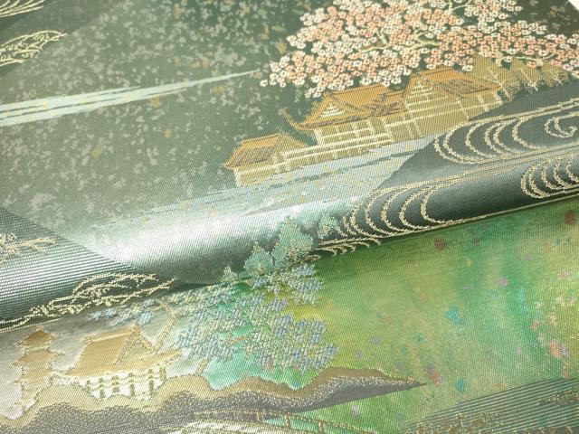 平和屋着物▼六通柄袋帯 日本の情景 江戸百景 金糸 引箔 正絹 逸品 DABH6725az