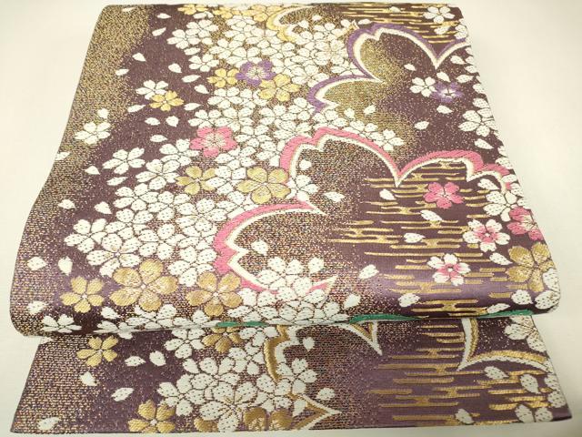 平和屋着物▼六通柄袋帯 舞桜文 金糸 正絹 逸品 DABH6726az