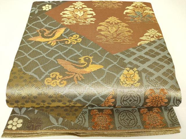 平和屋本店▼六通柄袋帯 本金 正倉院華紋 正絹 逸品 DABH6730az