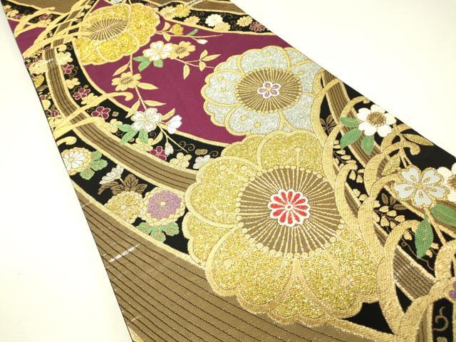 平和屋着物▼六通柄袋帯 吉祥花文 金銀糸 正絹 逸品 DABH6731az