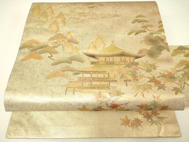 平和屋着物▼九寸名古屋帯 螺鈿 名所風景文 金彩 引箔 正絹 逸品 DABH6736az