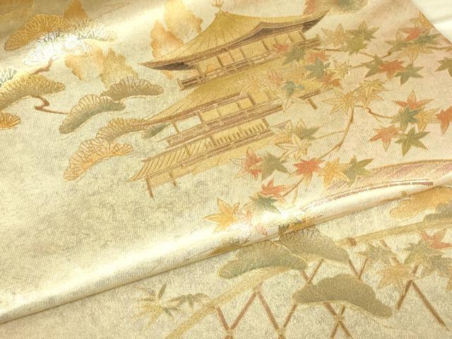 平和屋着物▼九寸名古屋帯 螺鈿 名所風景文 金彩 引箔 正絹 逸品 DABH6736az